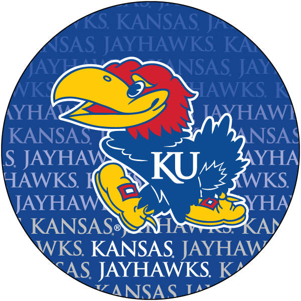Kansas Jayhawks Round 4-Inch Verbiage Repeating Wordmark NCAA Vinyl Decal Sticker for Fans, Students, and Alumni Image 1