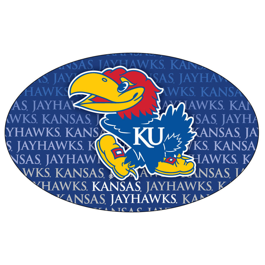 Kansas Jayhawks 4-Inch Oval Shape Repeating Wordmark Text NCAA Vinyl Decal Sticker for Fans, Students, and Alumni Image 1