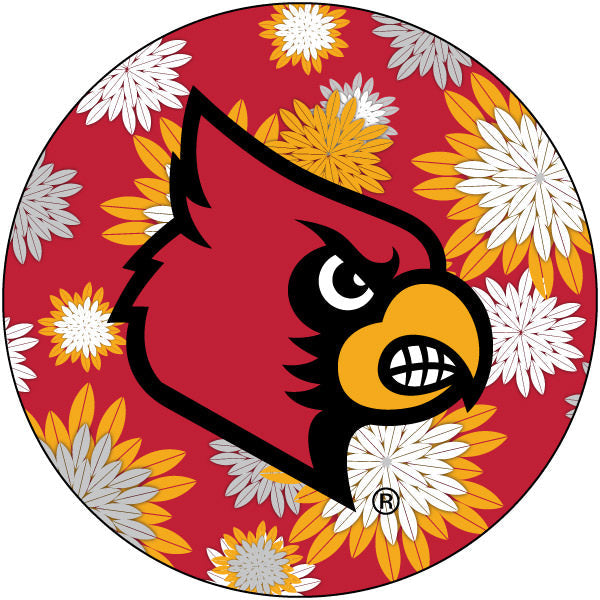 Louisville Cardinals NCAA Collegiate Trendy Floral Flower Fashion Pattern 4 Inch Round Decal Sticker Image 1