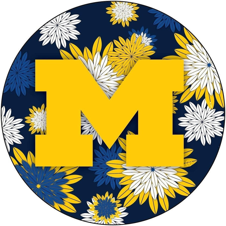 Michigan Wolverines Round 4-Inch NCAA Floral Love Vinyl Sticker - Blossoming School Spirit Decal Image 1