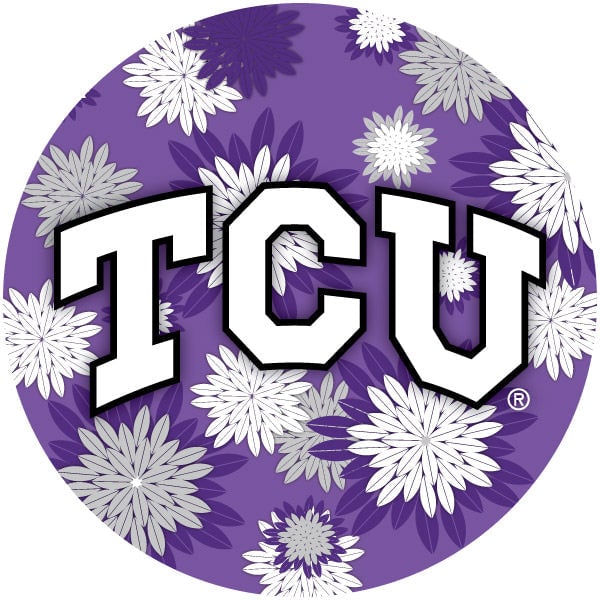 Texas Christian University Round 4-Inch NCAA Floral Love Vinyl Sticker - Blossoming School Spirit Decal Image 1