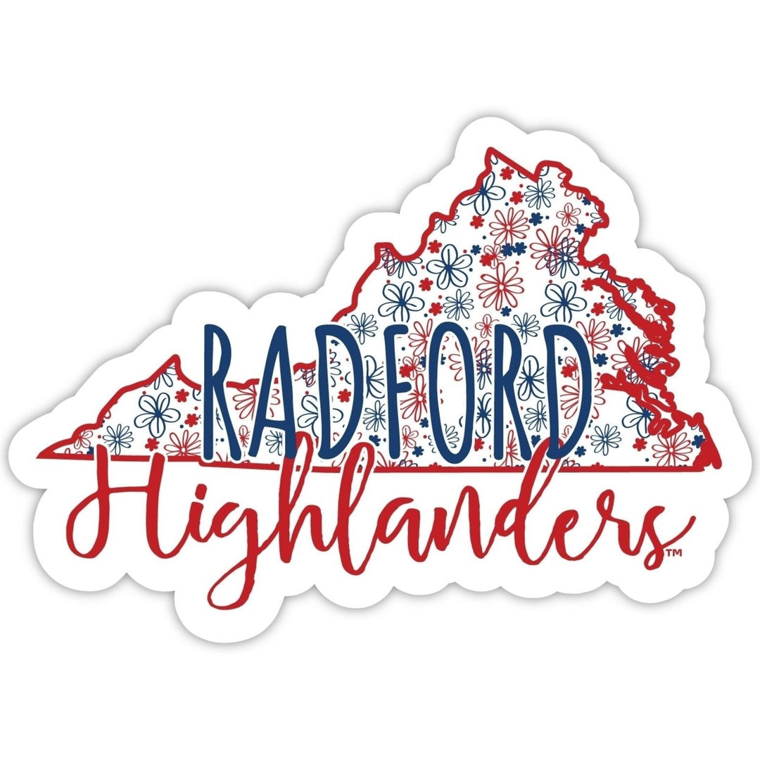 Radford University Highlanders 4-Inch State Shaped NCAA Floral Love Vinyl Sticker - Blossoming School Spirit Decal Image 1