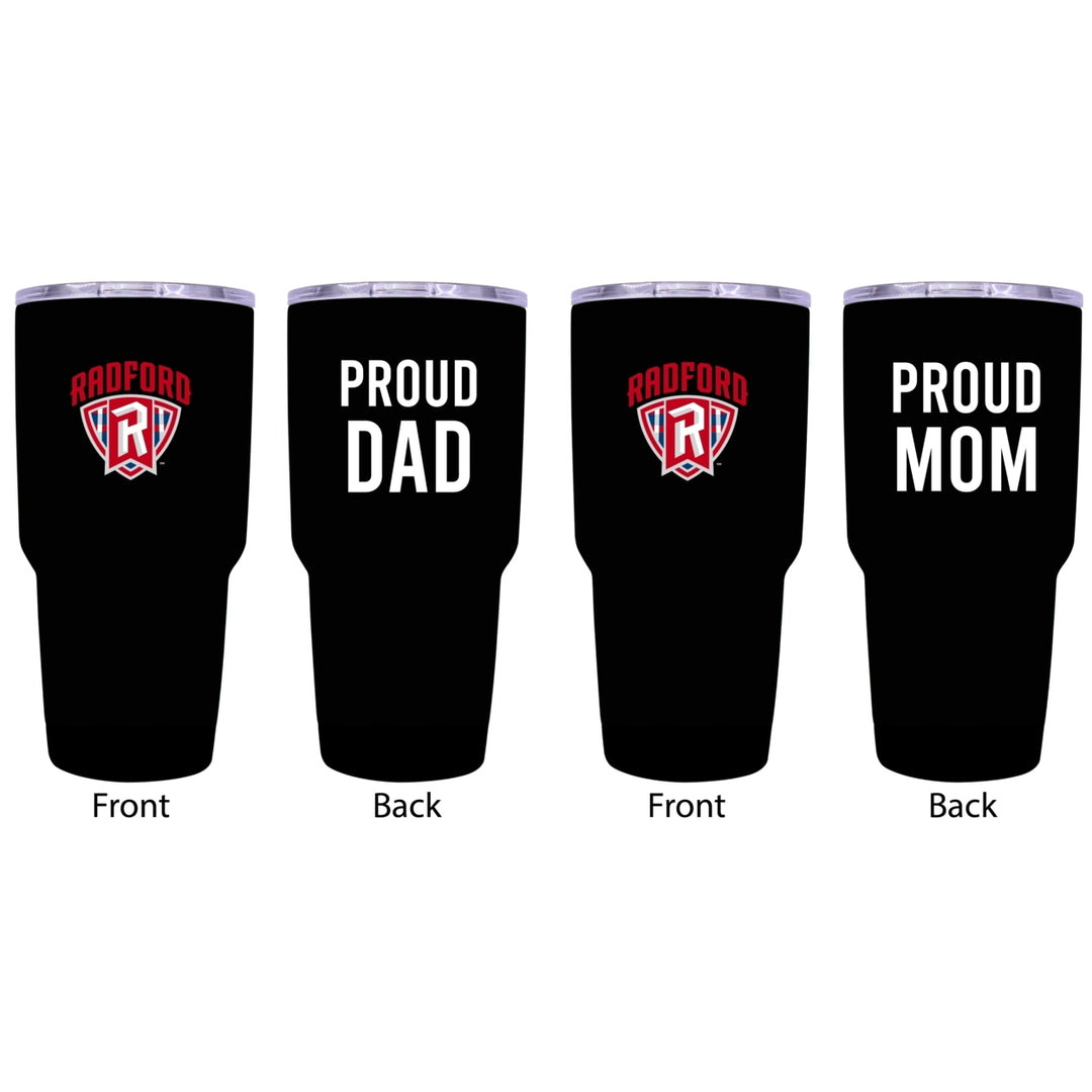 Radford University Highlanders Proud Parent 24 oz Insulated Tumblers Set - Black, Mom and Dad Edition Image 1