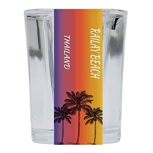 Railay Beach Thailand 2 Ounce Square Shot Glass Palm Tree Design Image 1