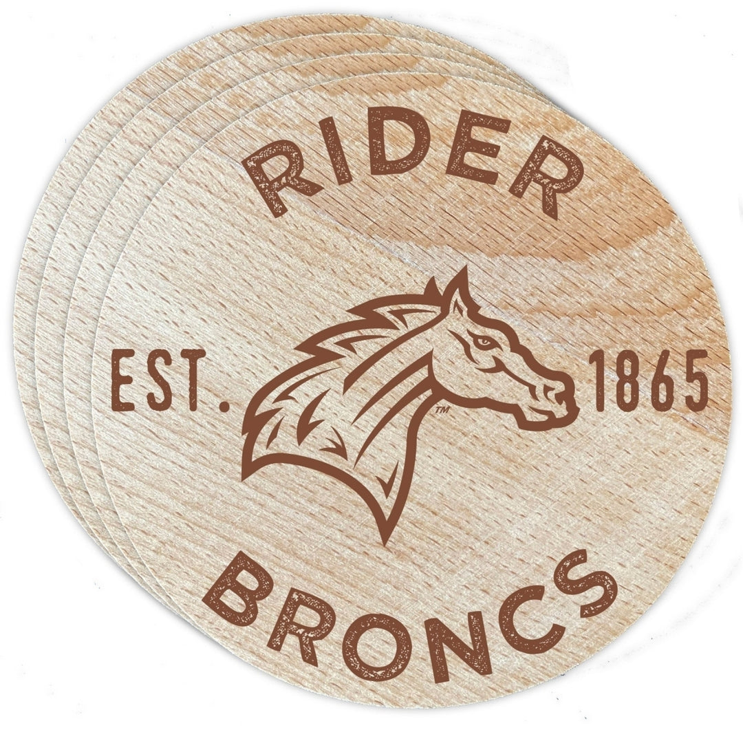 Rider University Broncs Officially Licensed Wood Coasters (4-Pack) - Laser Engraved, Never Fade Design Image 1