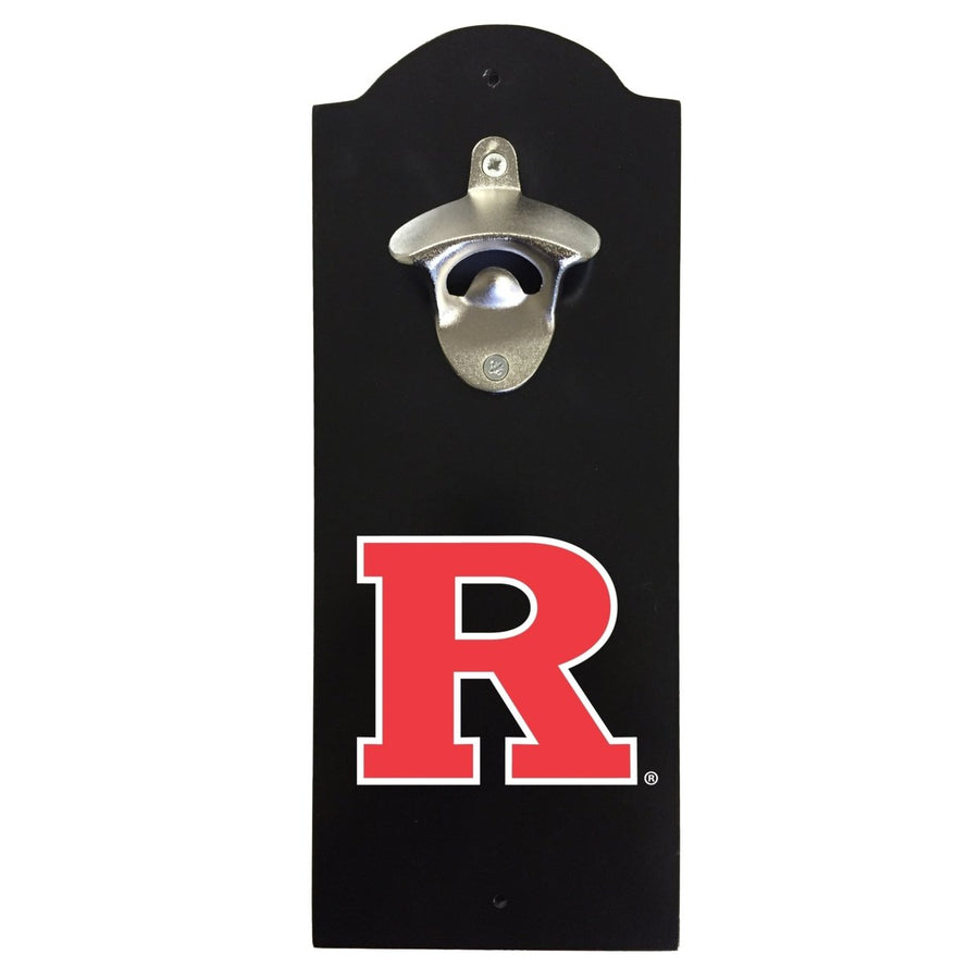 Rutgers Scarlet Knights Wall-Mounted Bottle Opener  Sturdy Metal with Decorative Wood Base for Home Bars, Rec Rooms and Image 1