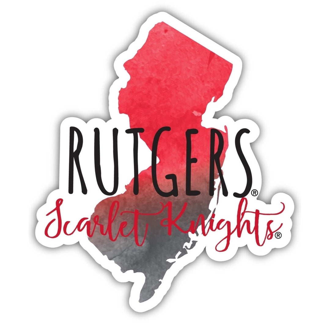 Rutgers Scarlet Knights 4-Inch Watercolor State Shaped NCAA Vinyl Decal Sticker for Fans, Students, and Alumni Image 1