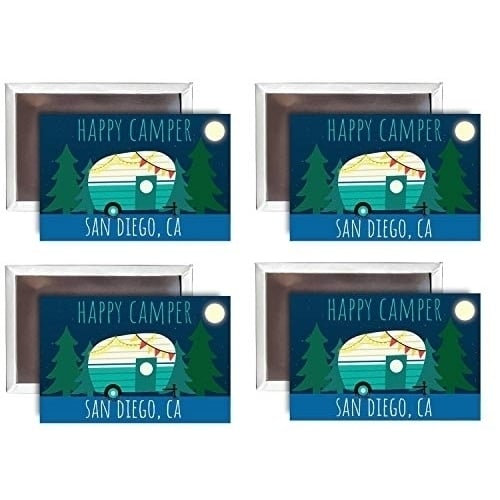 San Diego California Souvenir 2x3-Inch Fridge Magnet Happy Camper Design 4-Pack Image 1