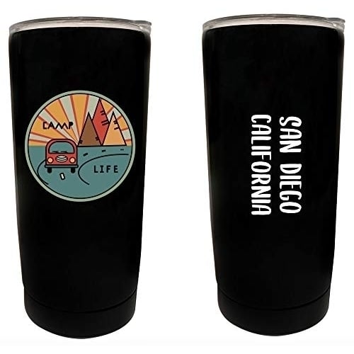 San Diego California Souvenir 16 oz Stainless Steel Insulated Tumbler Camp Life Design Image 1