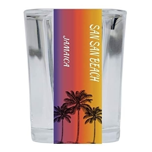 San San Beach Jamaica 2 Ounce Square Shot Glass Palm Tree Design Image 1