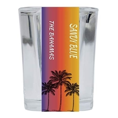 Sandy Blue The Bahamas 2 Ounce Square Shot Glass Palm Tree Design Image 1