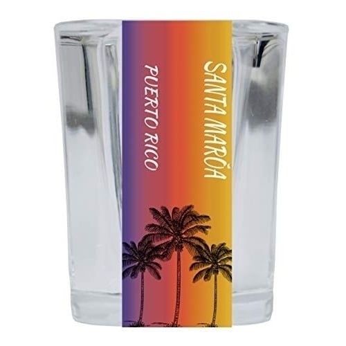 Santa Mar a Puerto Rico 2 Ounce Square Shot Glass Palm Tree Design Image 1