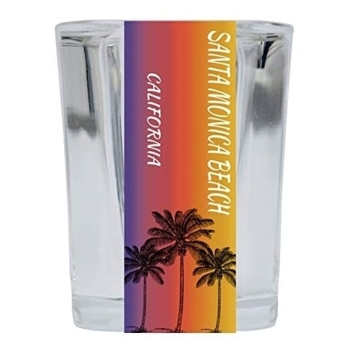 Santa Monica Beach California 2 Ounce Square Shot Glass Palm Tree Design Image 1