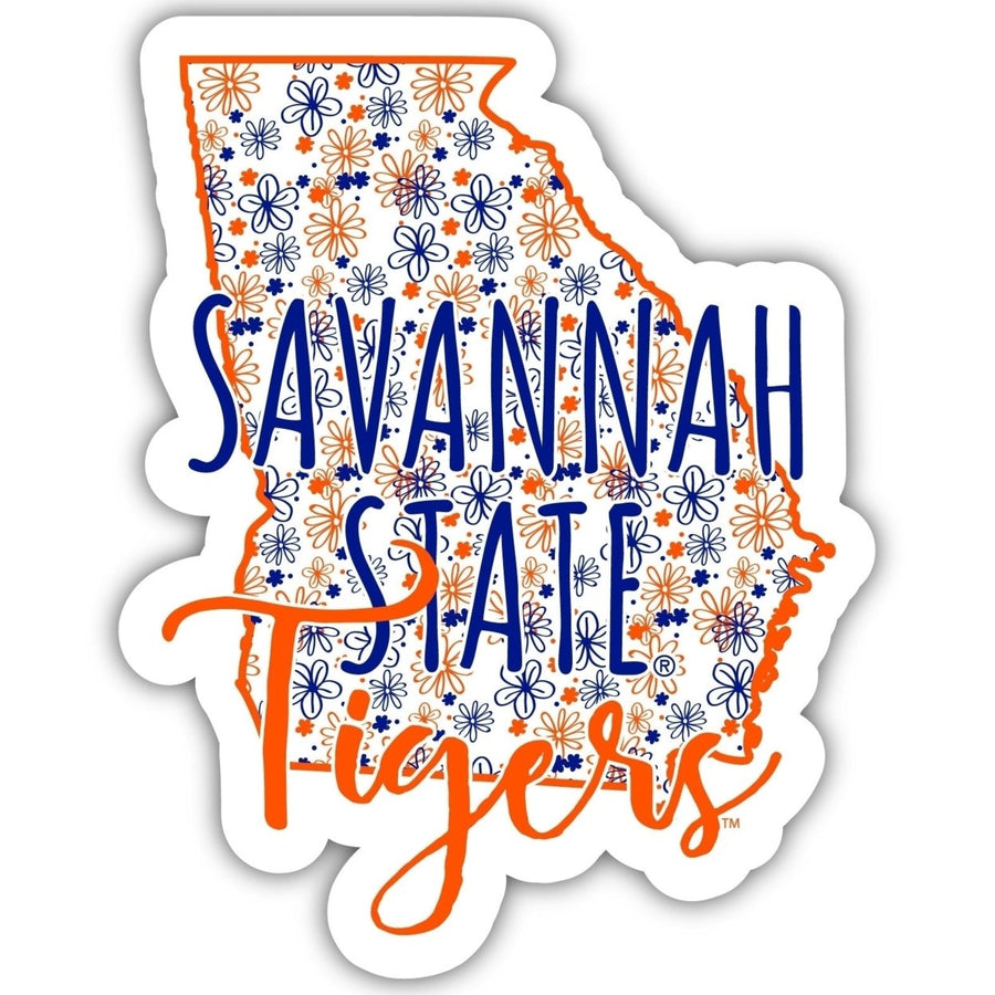 Savannah State University 4-Inch State Shaped NCAA Floral Love Vinyl Sticker - Blossoming School Spirit Decal Image 1