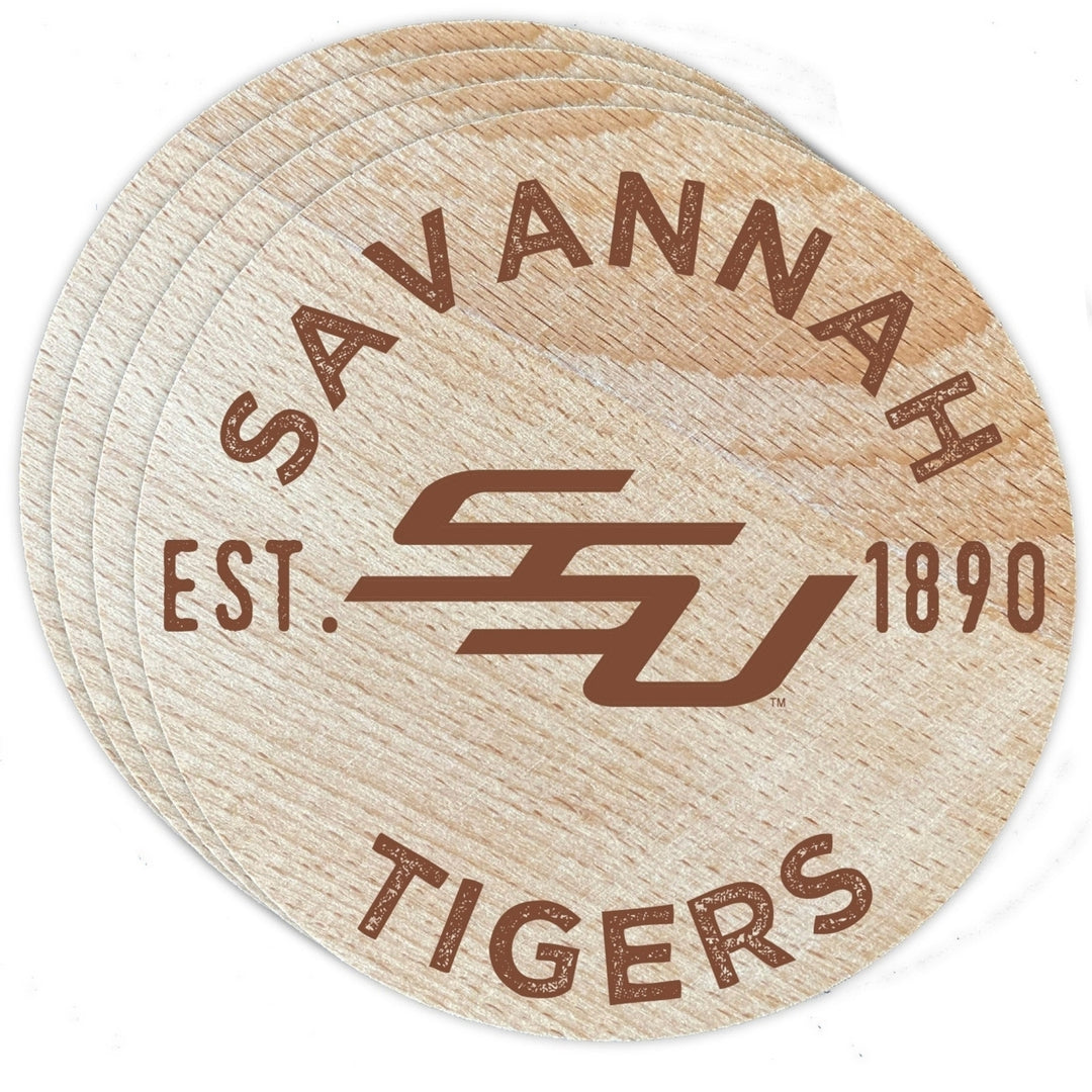 Savannah State University Officially Licensed Wood Coasters (4-Pack) - Laser Engraved, Never Fade Design Image 1