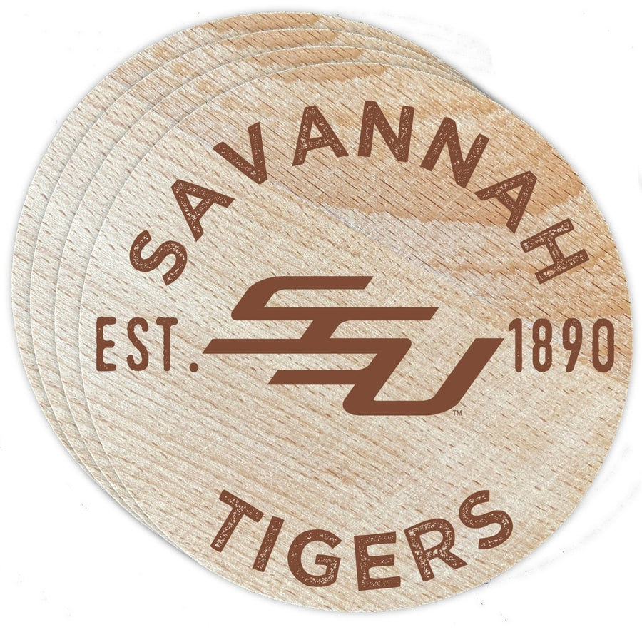 Savannah State University Officially Licensed Wood Coasters (4-Pack) - Laser Engraved, Never Fade Design Image 1