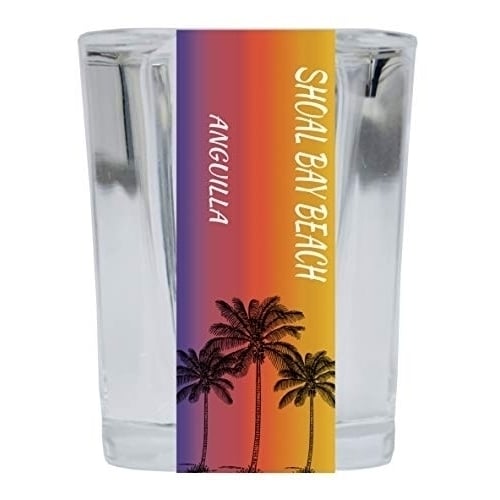 Shoal Bay Beach Anguilla 2 Ounce Square Shot Glass Palm Tree Design Image 1