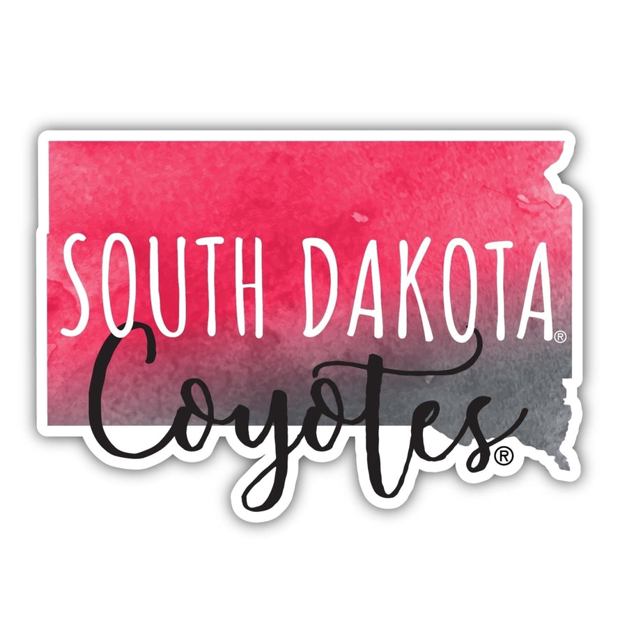 South Dakota Coyotes 4-Inch Watercolor State Shaped NCAA Vinyl Decal Sticker for Fans, Students, and Alumni Image 1