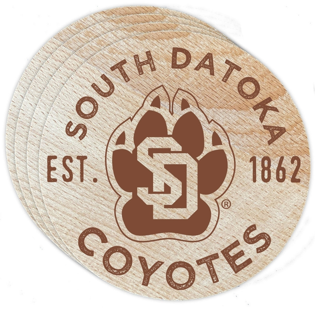 South Dakota Coyotes Officially Licensed Wood Coasters (4-Pack) - Laser Engraved, Never Fade Design Image 1