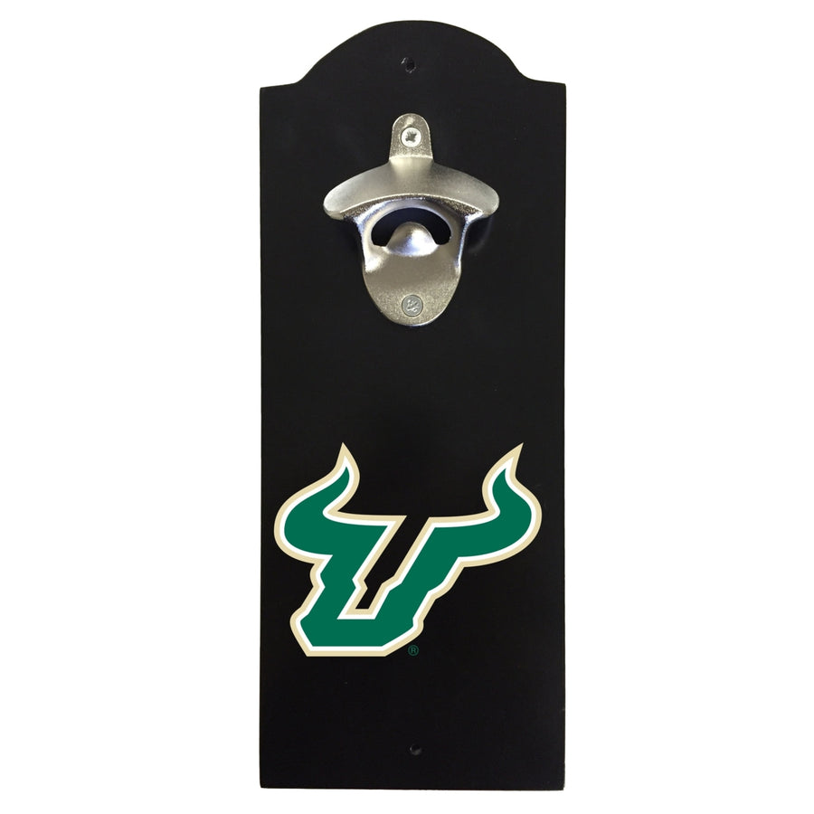 South Florida Bulls Wall-Mounted Bottle Opener  Sturdy Metal with Decorative Wood Base for Home Bars, Rec Rooms and Fan Image 1