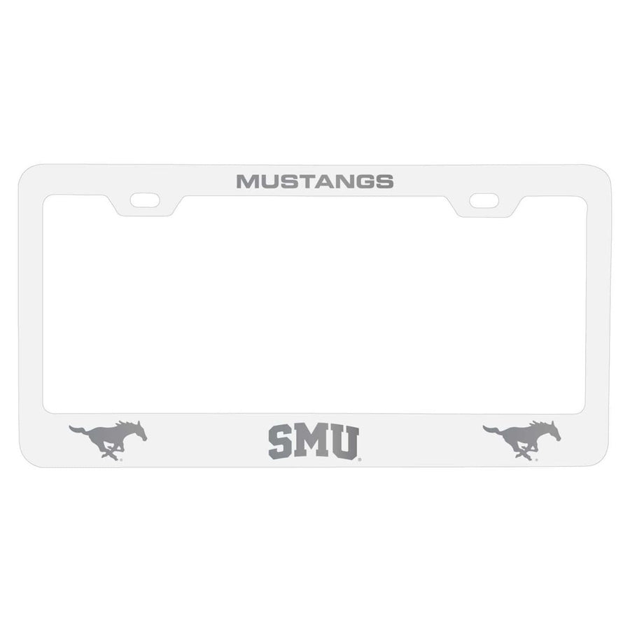 Southern Methodist University Etched Metal License Plate Frame Choose Your Color Image 1