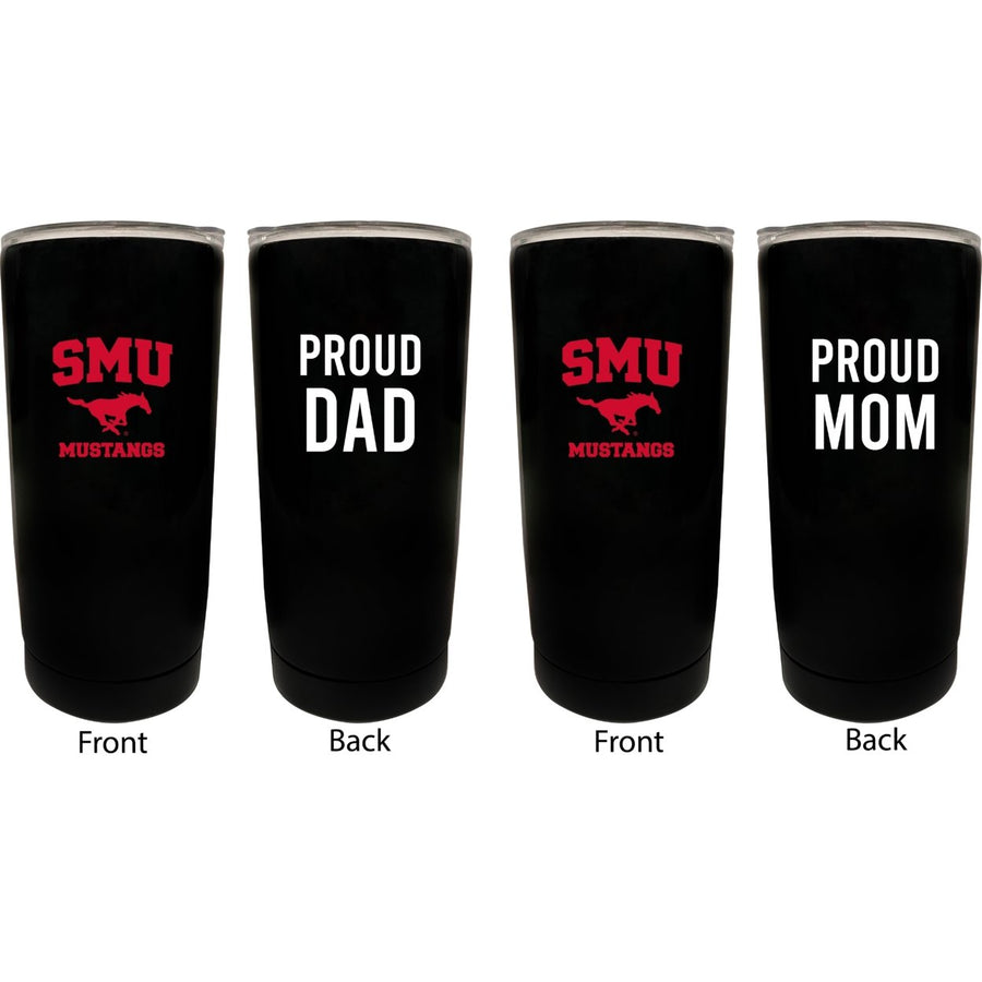 Southern Methodist University NCAA Insulated Tumbler - 16oz Stainless Steel Travel Mug Proud Mom and Dad Design Black Image 1