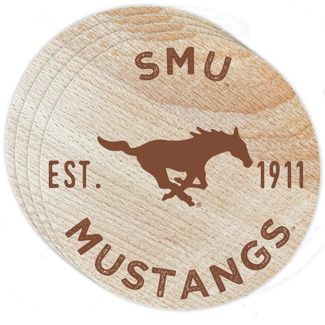 Southern Methodist University Officially Licensed Wood Coasters (4-Pack) - Laser Engraved, Never Fade Design Image 1