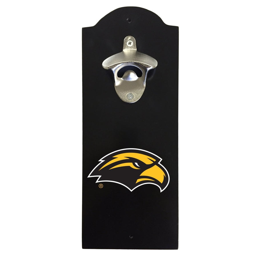 Southern Mississippi Golden Eagles Wall-Mounted Bottle Opener  Sturdy Metal with Decorative Wood Base for Home Bars, Image 1