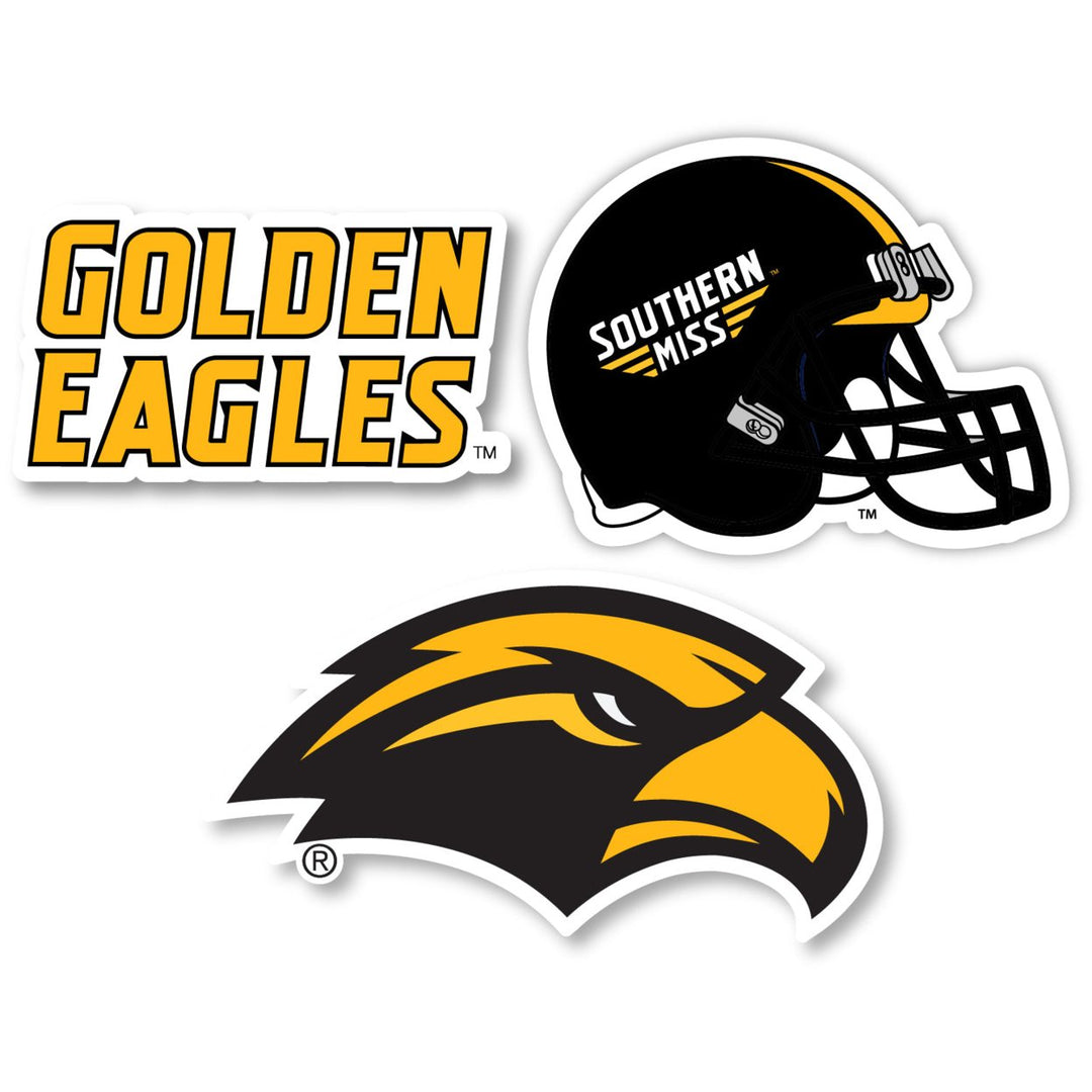 Southern Mississippi Golden Eagles 3 Pack 4-Inch Each NCAA Durable School Spirit Vinyl Decal Sticker Image 1