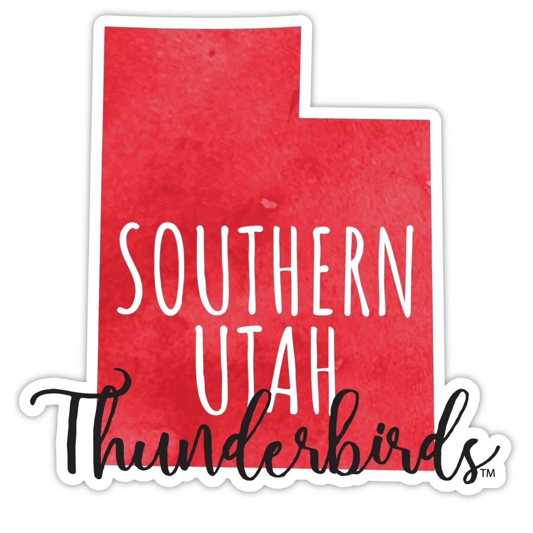 Southern Utah University 4-Inch Watercolor State Shaped NCAA Vinyl Decal Sticker for Fans, Students, and Alumni Image 1