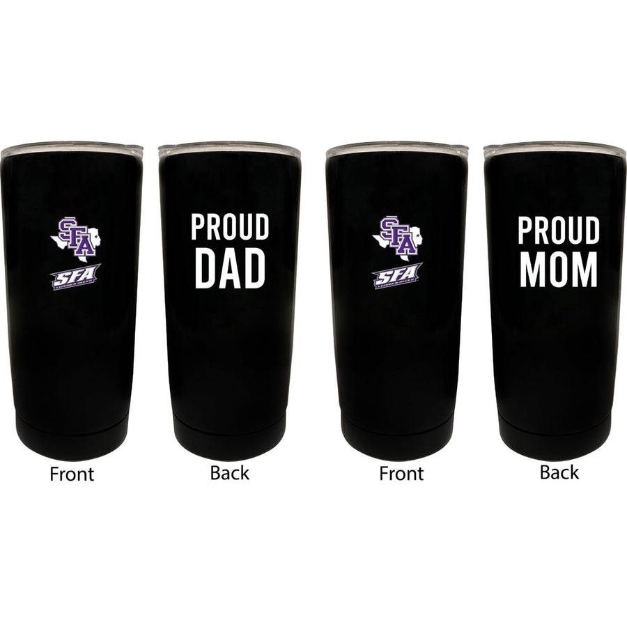 Stephen F. Austin State University NCAA Insulated Tumbler - 16oz Stainless Steel Travel Mug Proud Mom and Dad Design Image 1