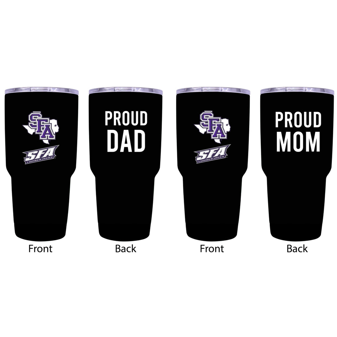 Stephen F. Austin State University Proud Parent 24 oz Insulated Tumblers Set - Black, Mom and Dad Edition Image 1