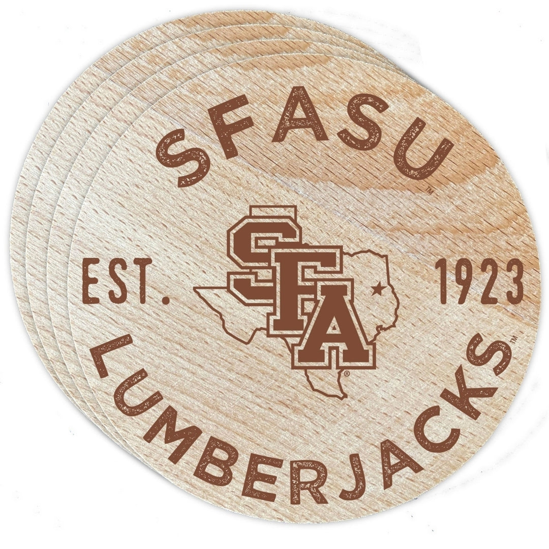 Stephen F. Austin State University Officially Licensed Wood Coasters (4-Pack) - Laser Engraved, Never Fade Design Image 1