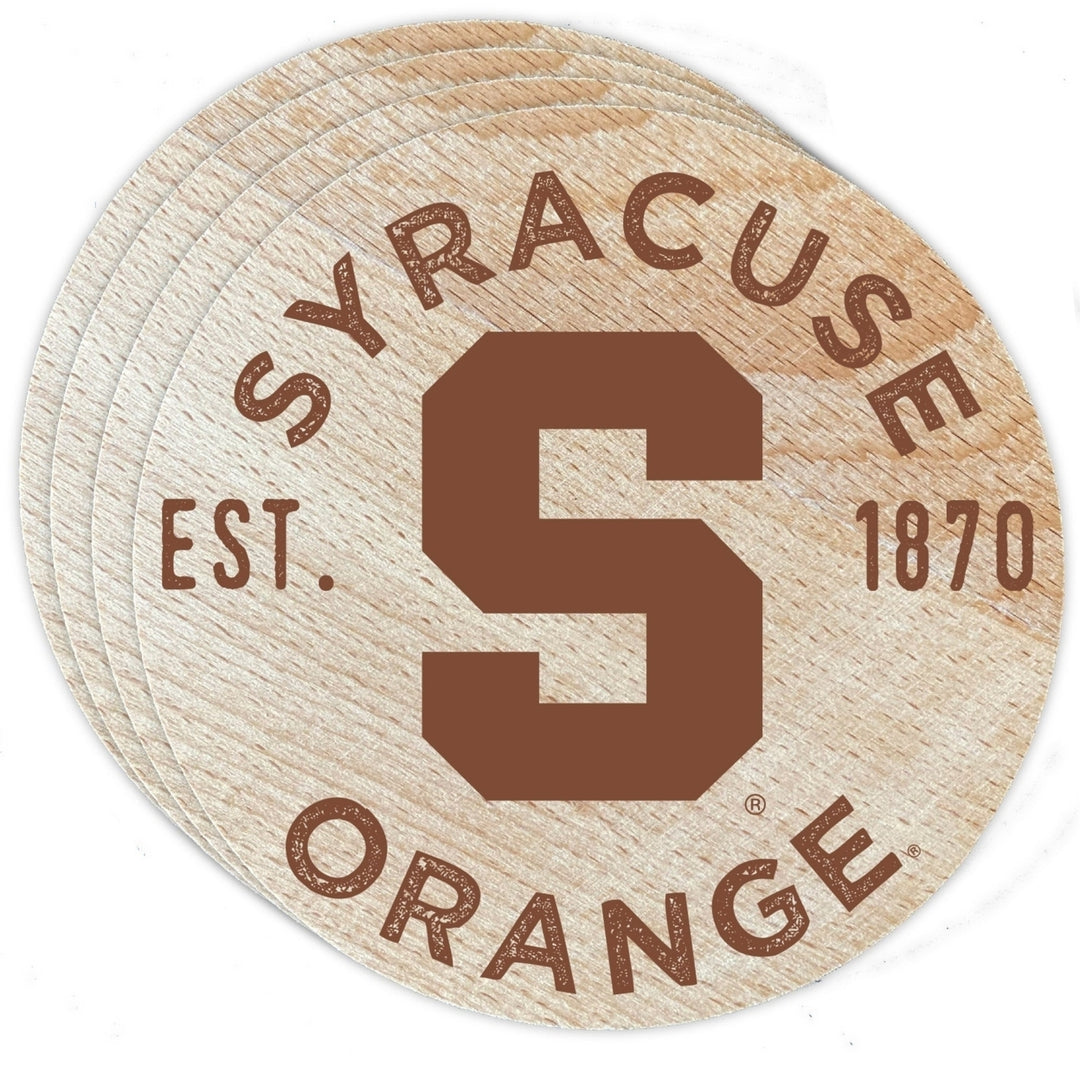 Syracuse Orange Officially Licensed Wood Coasters (4-Pack) - Laser Engraved, Never Fade Design Image 1