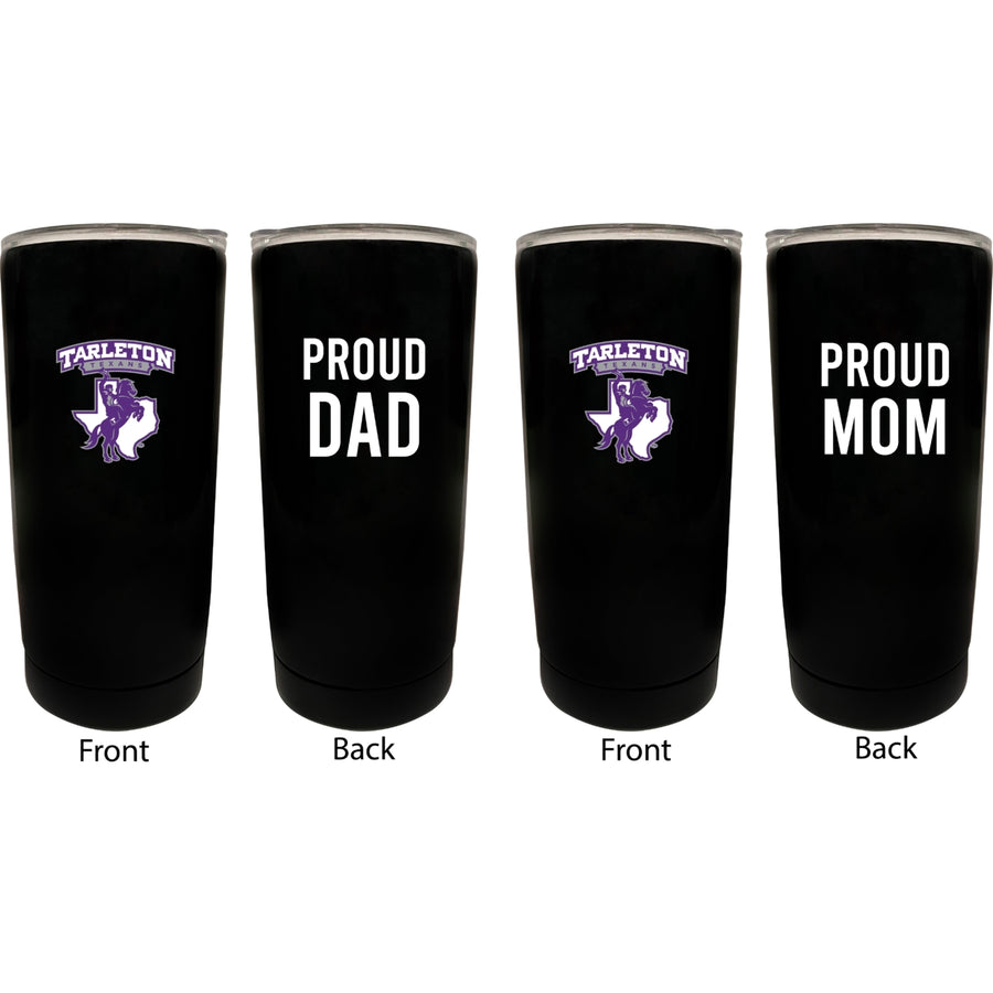 Tarleton State University NCAA Insulated Tumbler - 16oz Stainless Steel Travel Mug Proud Mom and Dad Design Black Image 1