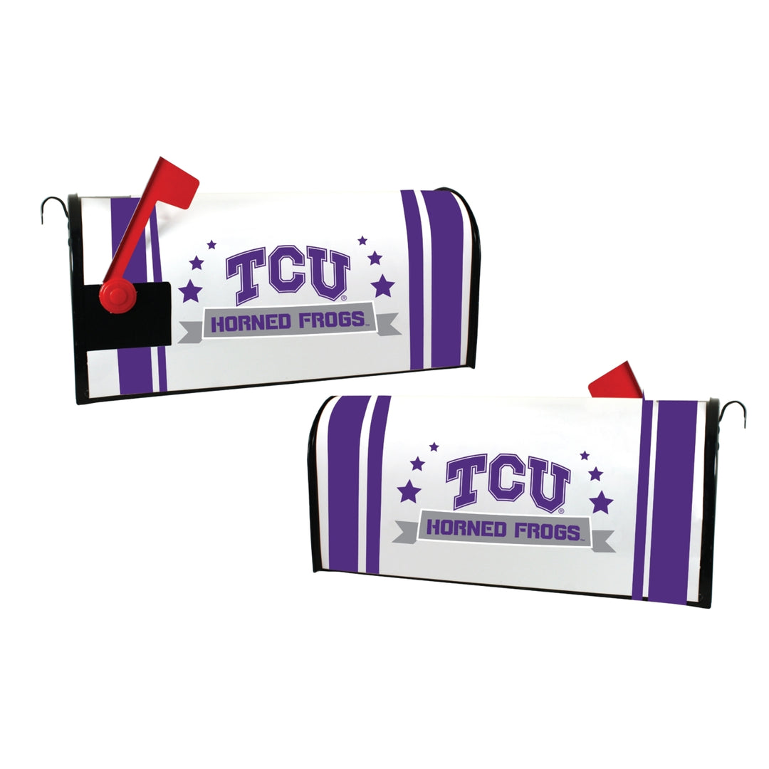 Texas Christian University NCAA Officially Licensed Mailbox Cover Logo and Stripe Design Image 1