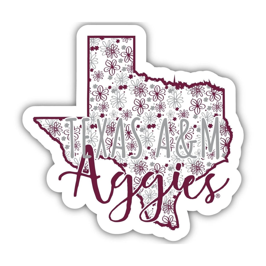 Texas AandM Aggies 4-Inch State Shaped NCAA Floral Love Vinyl Sticker - Blossoming School Spirit Decal Image 1