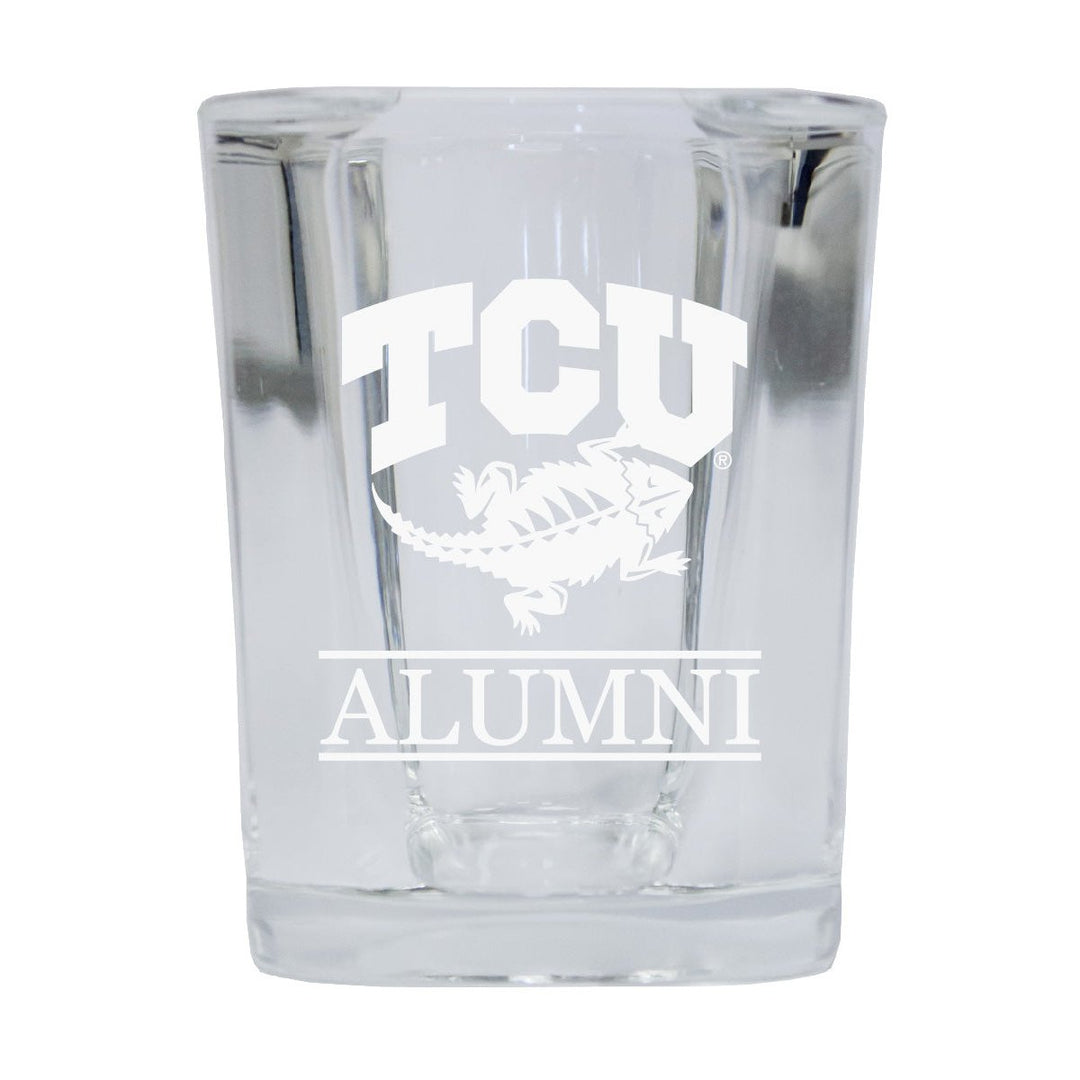 NCAA Texas Christian University Alumni 2oz Laser Etched Square Shot Glass Image 1