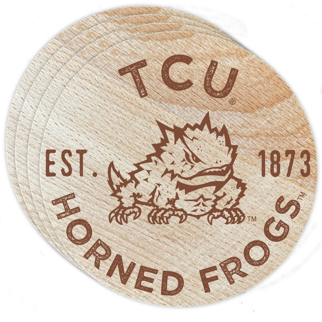 Texas Christian University Officially Licensed Wood Coasters (4-Pack) - Laser Engraved, Never Fade Design Image 1