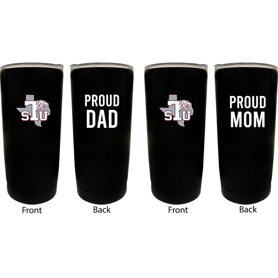 Texas Southern University Proud Mom and Dad 16 oz Insulated Stainless Steel Tumblers 2 Pack Black. Image 1