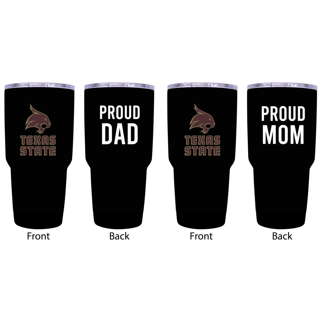 Texas State Bobcats Proud Parent 24 oz Insulated Tumblers Set - Black, Mom and Dad Edition Image 1