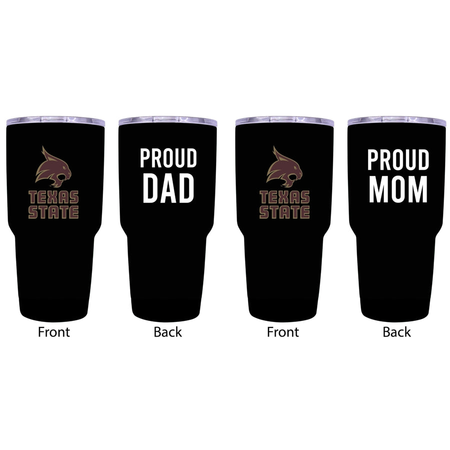 Texas State Bobcats Proud Parent 24 oz Insulated Tumblers Set - Black, Mom and Dad Edition Image 1