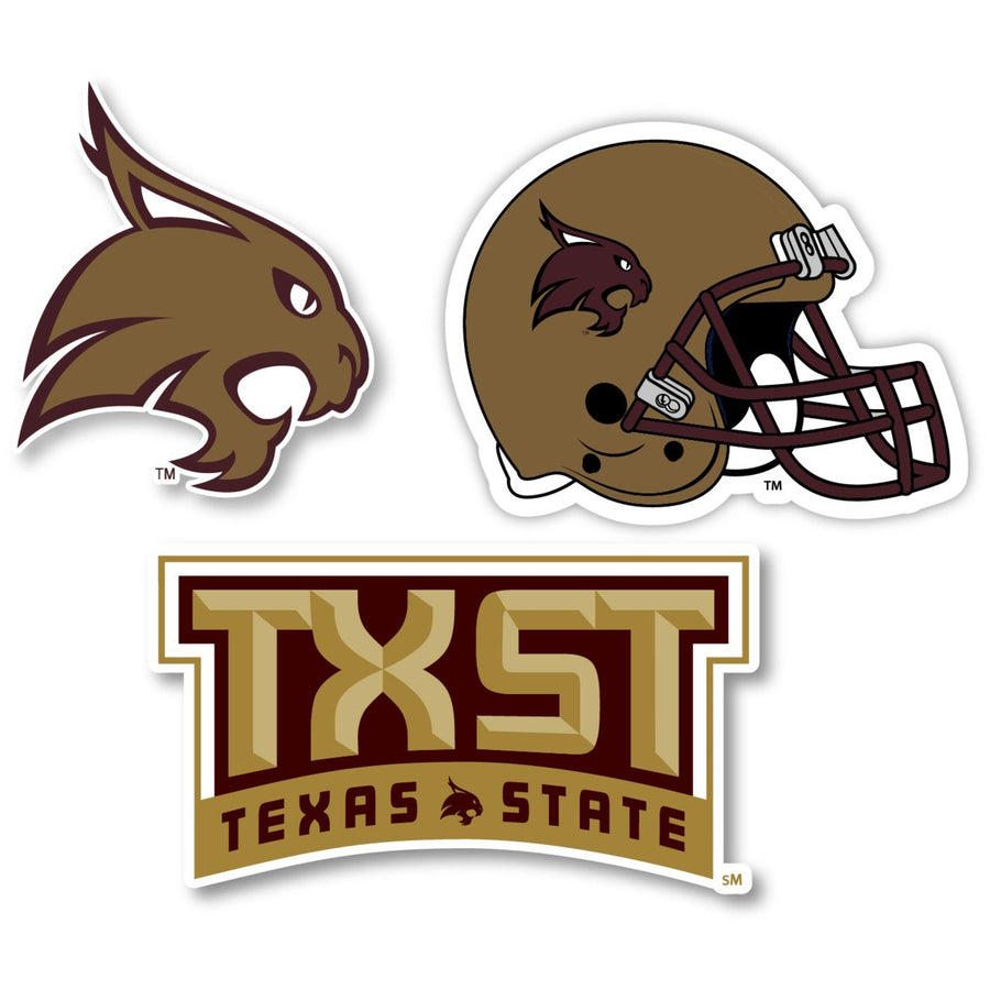 Texas State Bobcats 3 Pack 4-Inch Each NCAA Durable School Spirit Vinyl Decal Sticker Image 1