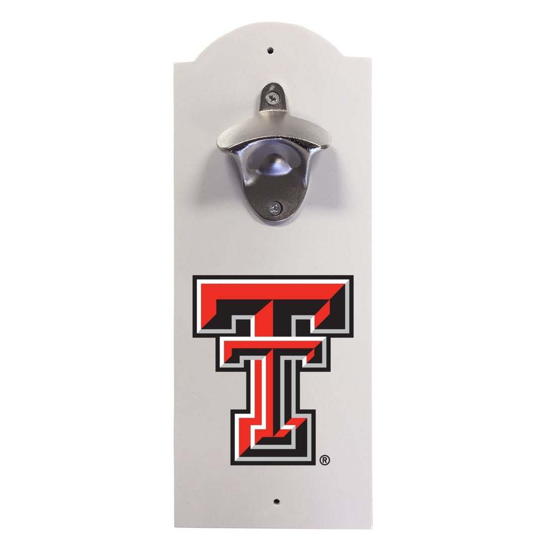 Texas Tech Red Raiders Wall-Mounted Bottle Opener  Sturdy Metal with Decorative Wood Base for Home Bars, Rec Rooms and Image 1