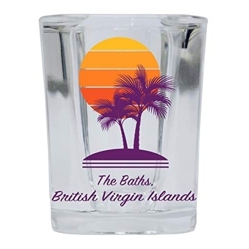 The Baths British Virgin Islands Souvenir 2 Ounce Square Shot Glass Palm Design Image 1