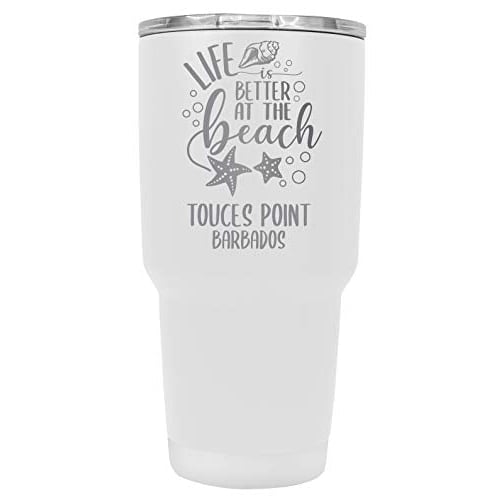 Touces Point Barbados Souvenir Laser Engraved 24 Oz Insulated Stainless Steel Tumbler White Image 1