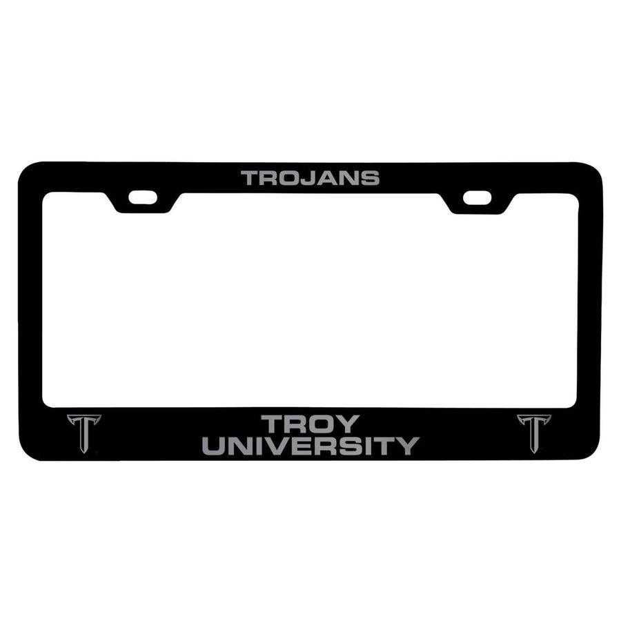 Troy University NCAA Laser-Engraved Metal License Plate Frame - Choose Black or White Color Image 1