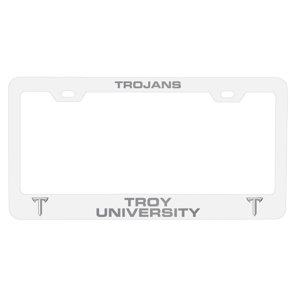 Troy University NCAA Laser-Engraved Metal License Plate Frame - Choose Black or White Color Image 2