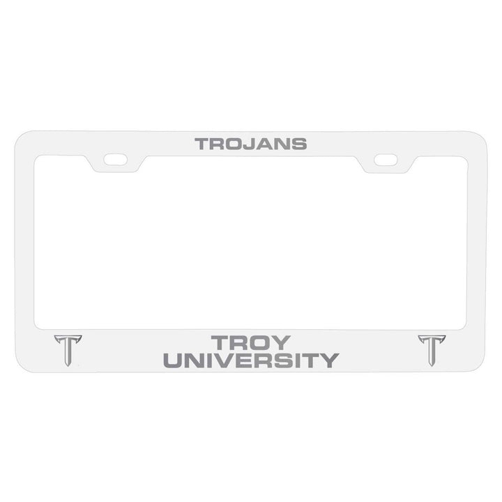 Troy University NCAA Laser-Engraved Metal License Plate Frame - Choose Black or White Color Image 1