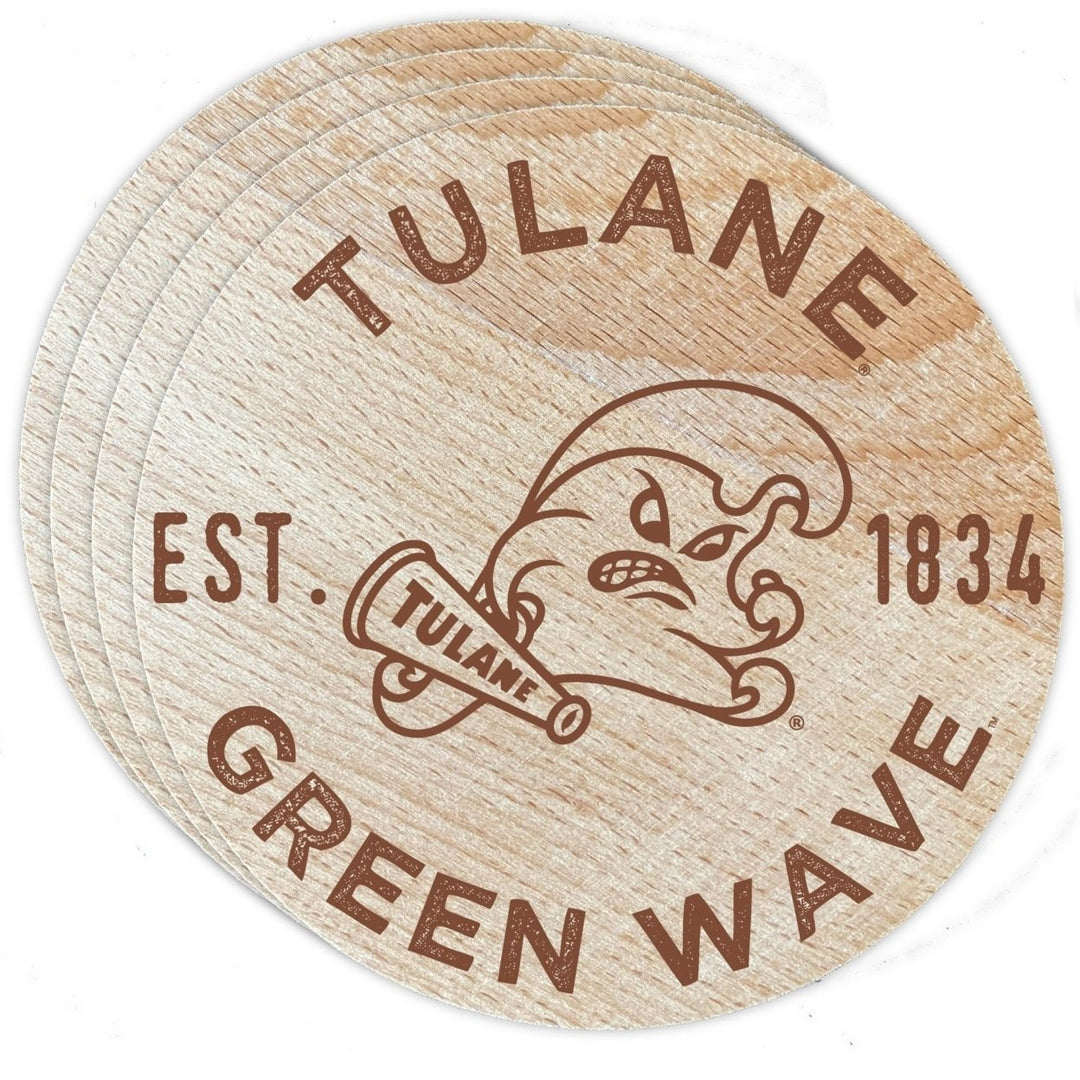 Tulane University Green Wave Officially Licensed Wood Coasters (4-Pack) - Laser Engraved, Never Fade Design Image 1